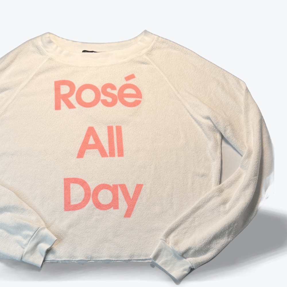 Wildfox Rose All Day Sweatshirt Baggy Y2K Beach Jumper White Pink Womens XS‎